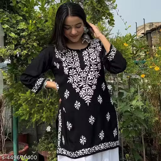 Premium Black Embroidered Kurti – Handcrafted Floral Detailing