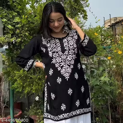 Premium Black Embroidered Kurti – Handcrafted Floral Detailing
